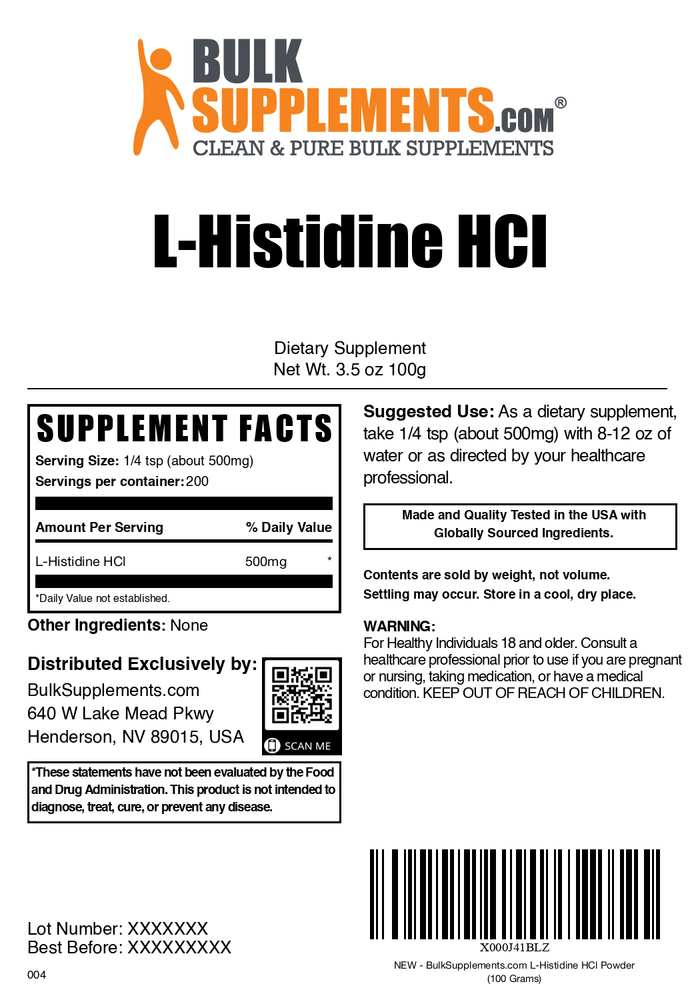 L-Histidine HCl 100g Plain Label