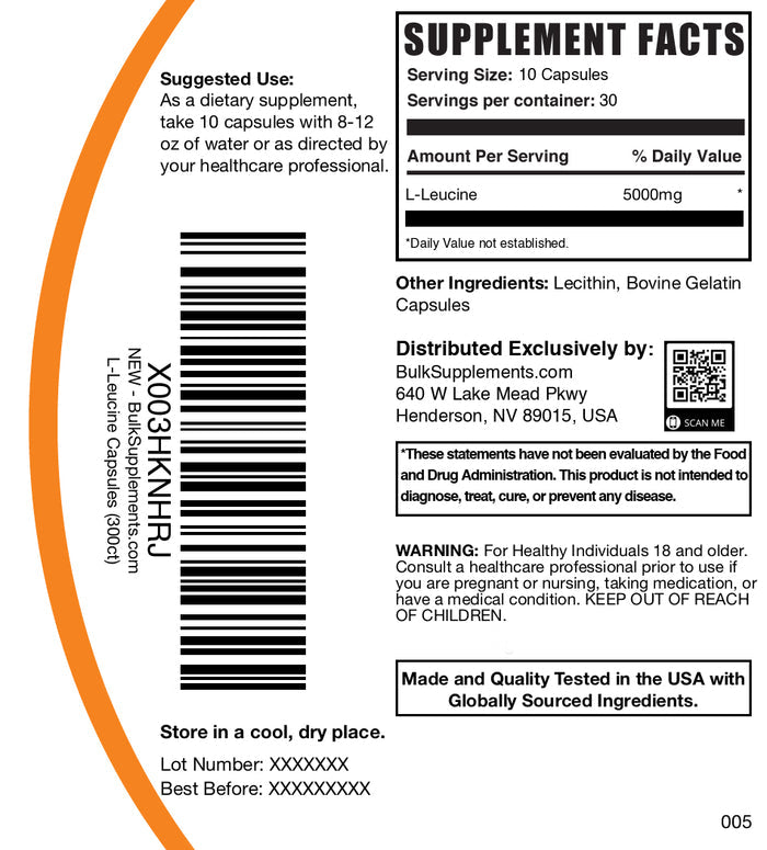 L-Leucine 300 capsules label