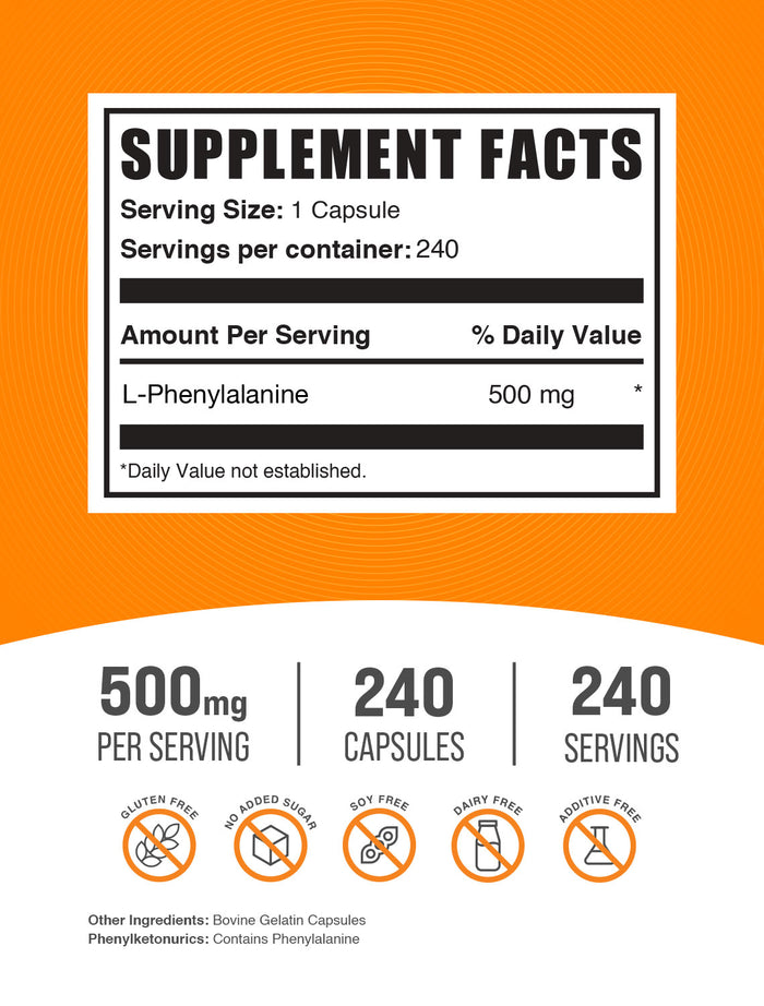 L-Phenylalanine 240 capsules label