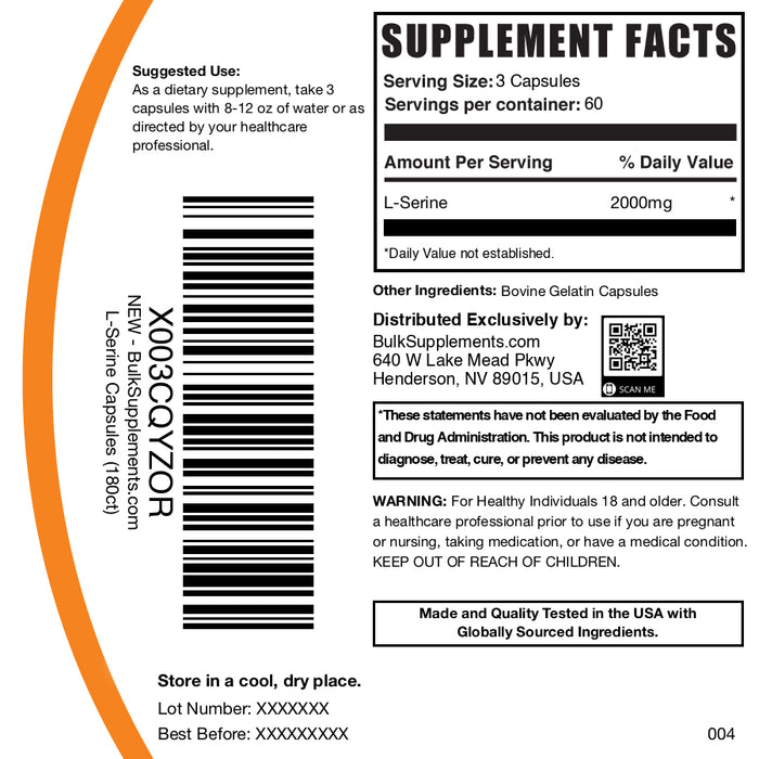 L-Serine 180 capsules label