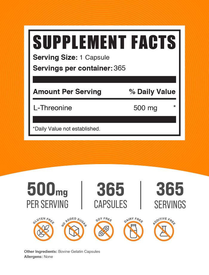 L-Threonine 365 capsules label