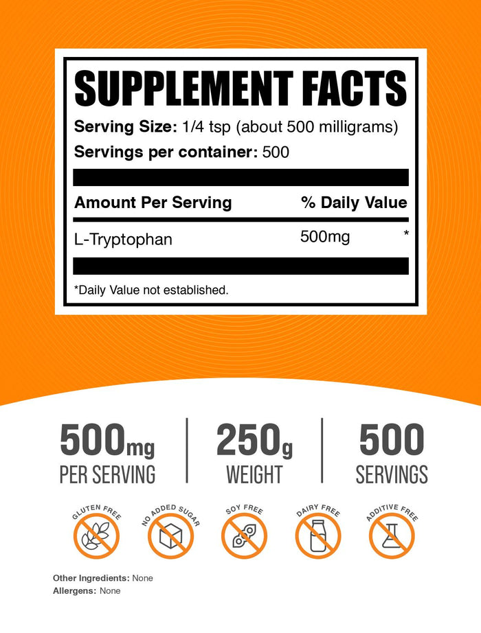 L-Tryptophan powder label 250g