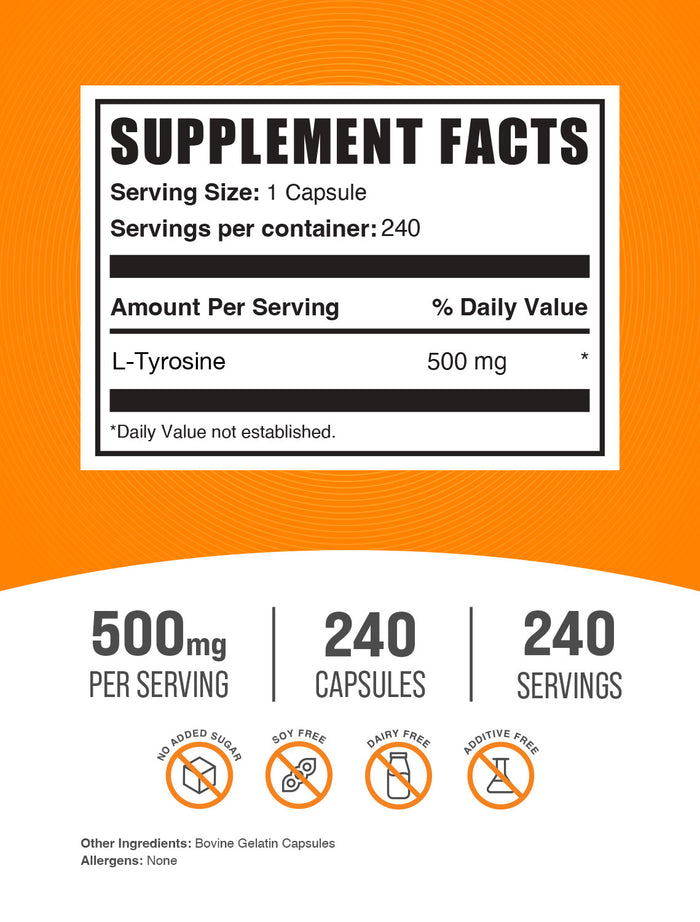 L-Tyrosine 240 capsules label