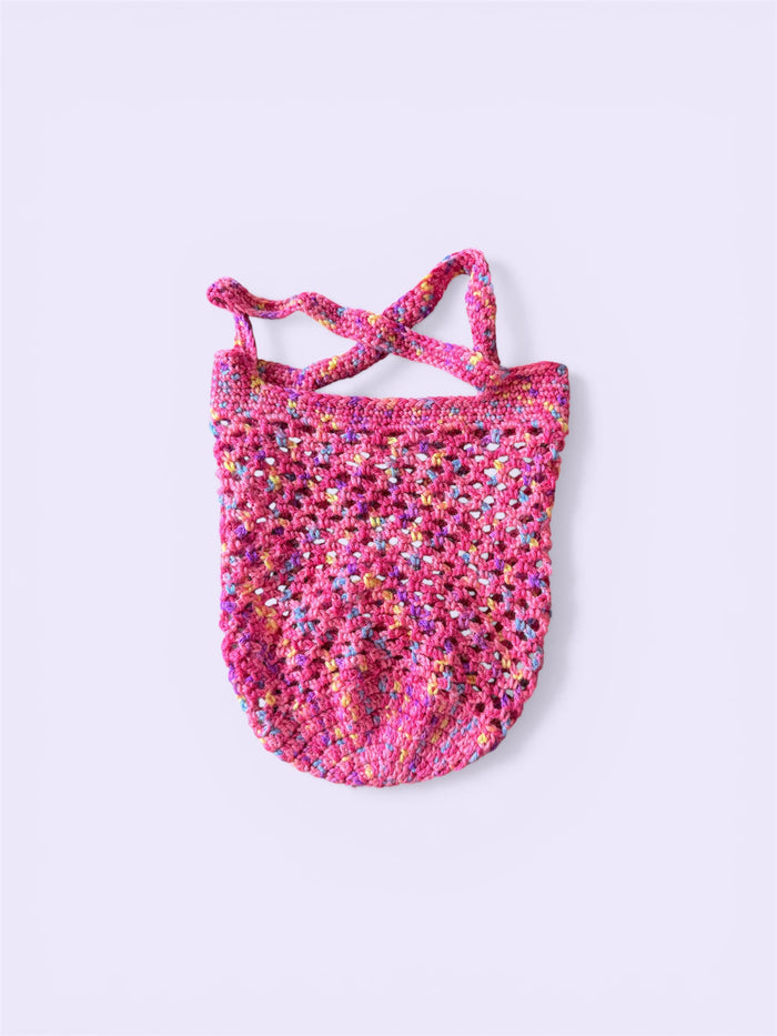 Lightweight Crochet Market Bag Medium pink confetti
