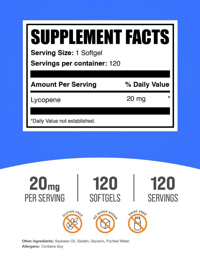 Lycopene 20mg 120 sottgels label