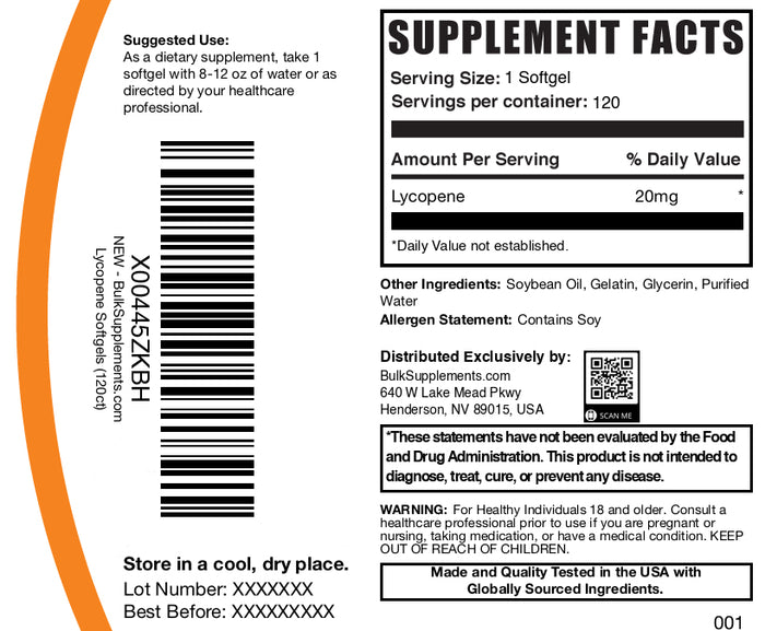 Lycopene 20mg 120 sottgels label
