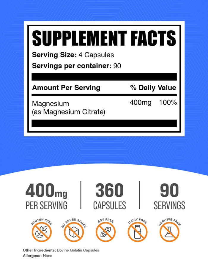 Magnesium citrate 360 capsules label