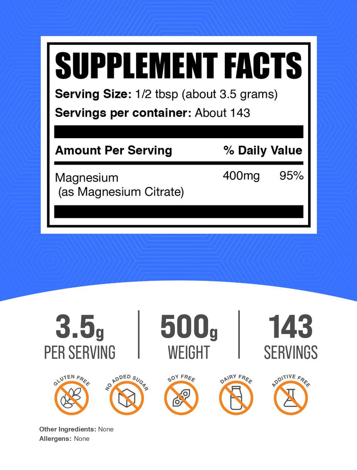 Magnesium citrate powder label 500g