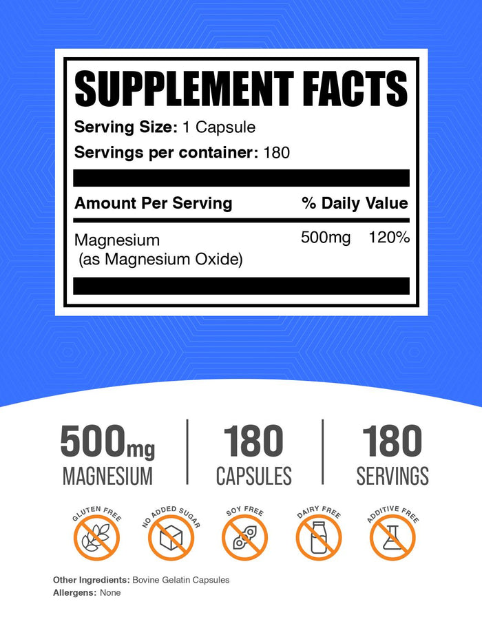 Magnesium oxide 180 capsules label
