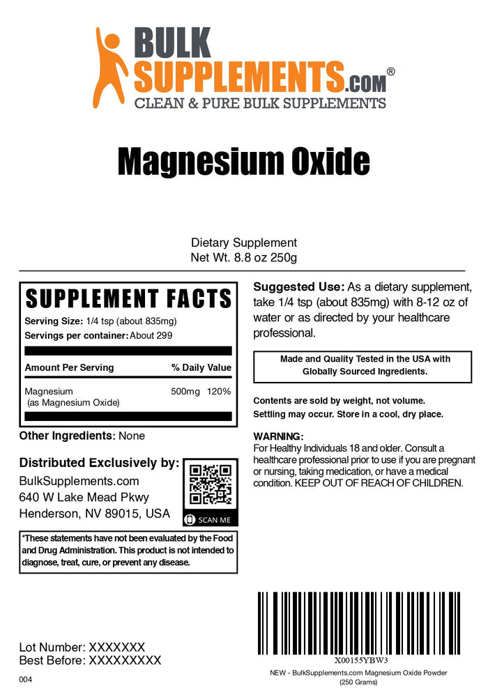 Magnesium Oxide Powder 250g label
