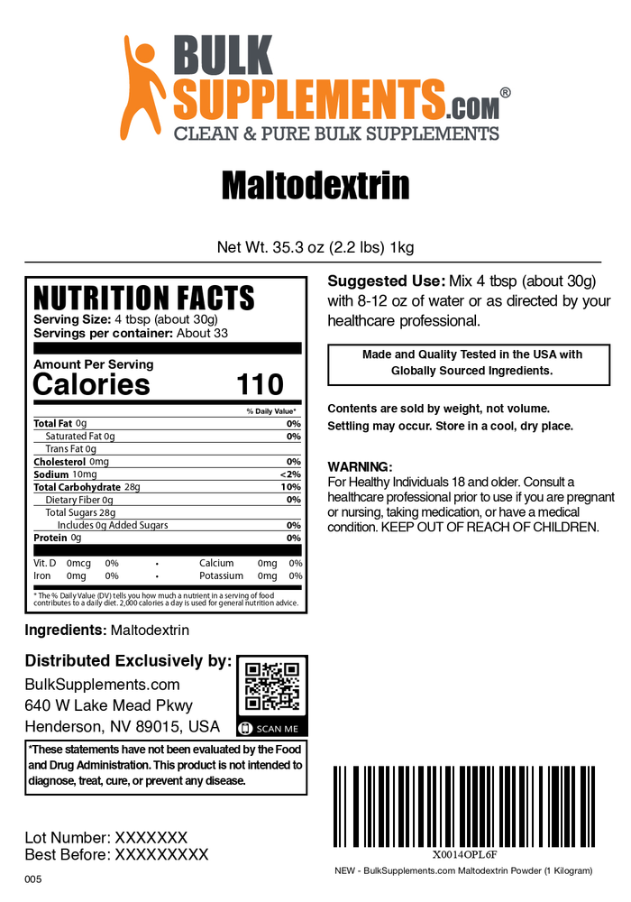 Maltodextrin powder label 1kg