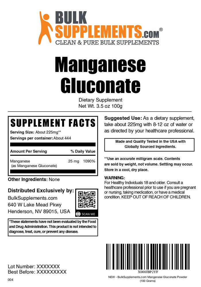 Manganese Gluconate 100g label