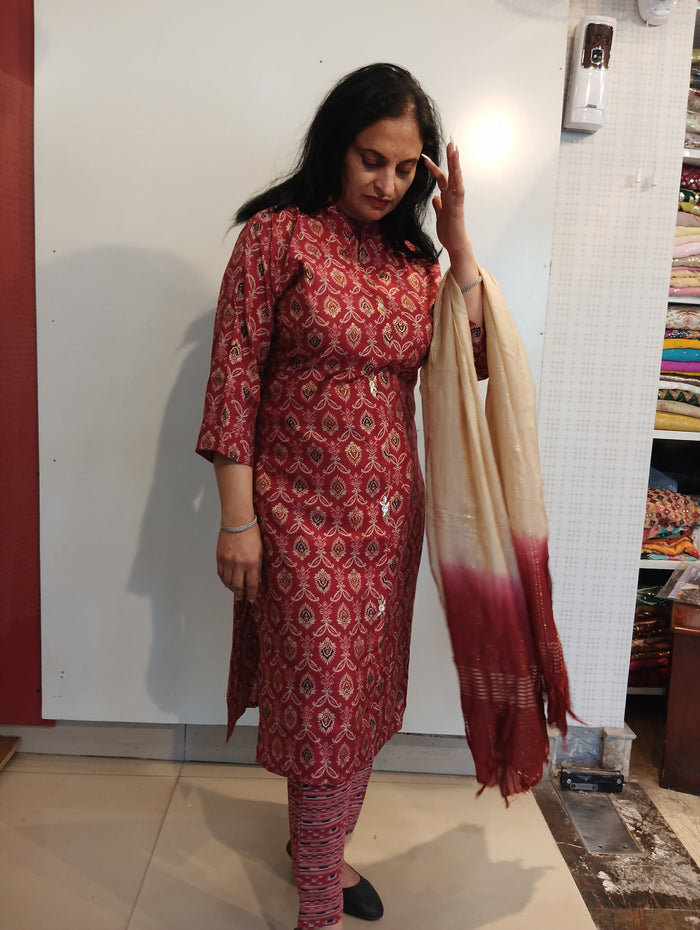 Mehroon  Muslin cotton ready to wear suit set
