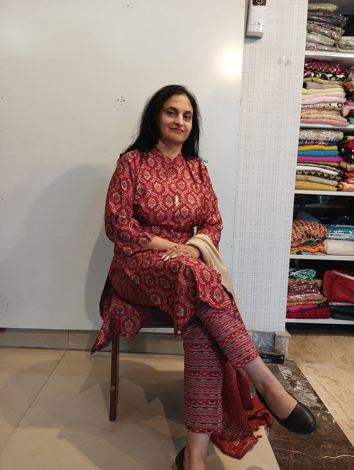 Mehroon  Muslin cotton ready to wear suit set