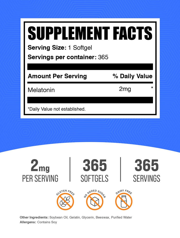 Melatonin 2mg 365 softgels label