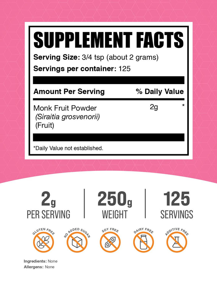 Monk Fruit Powder Powder 250g Label