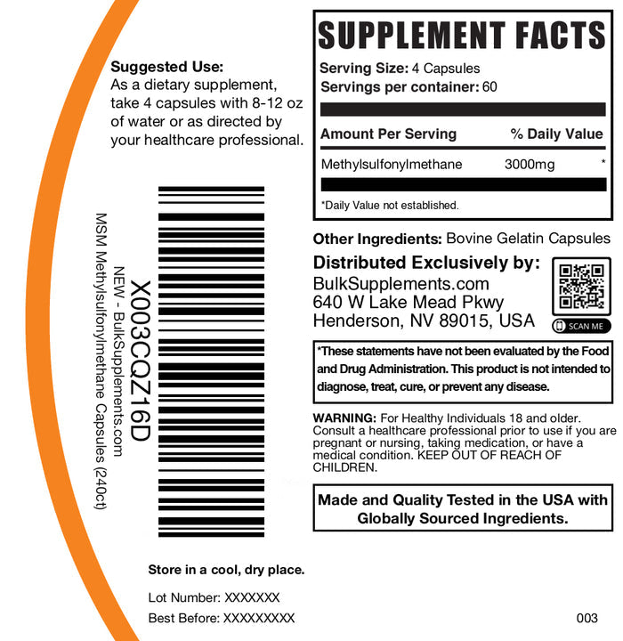 MSM 240 capsules label