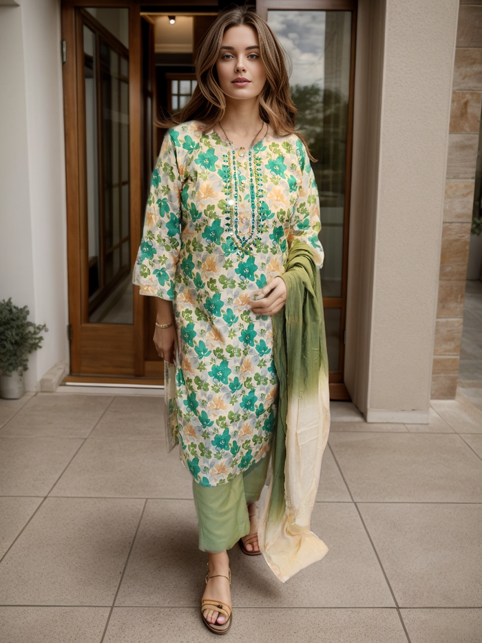 Muslin cotton mirror work ready to wear suit set