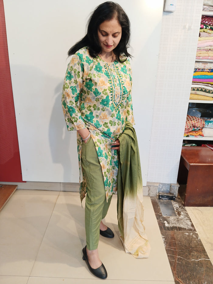 Muslin cotton mirror work ready to wear suit set