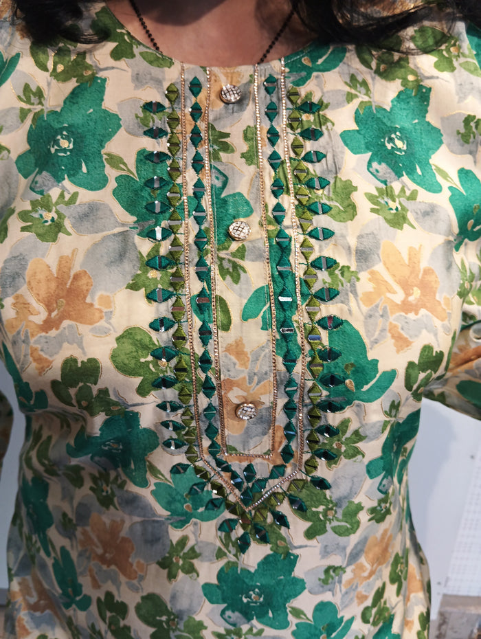 Muslin cotton mirror work ready to wear suit set