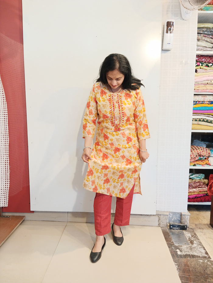 Muslin mirror work ready to wear suit set