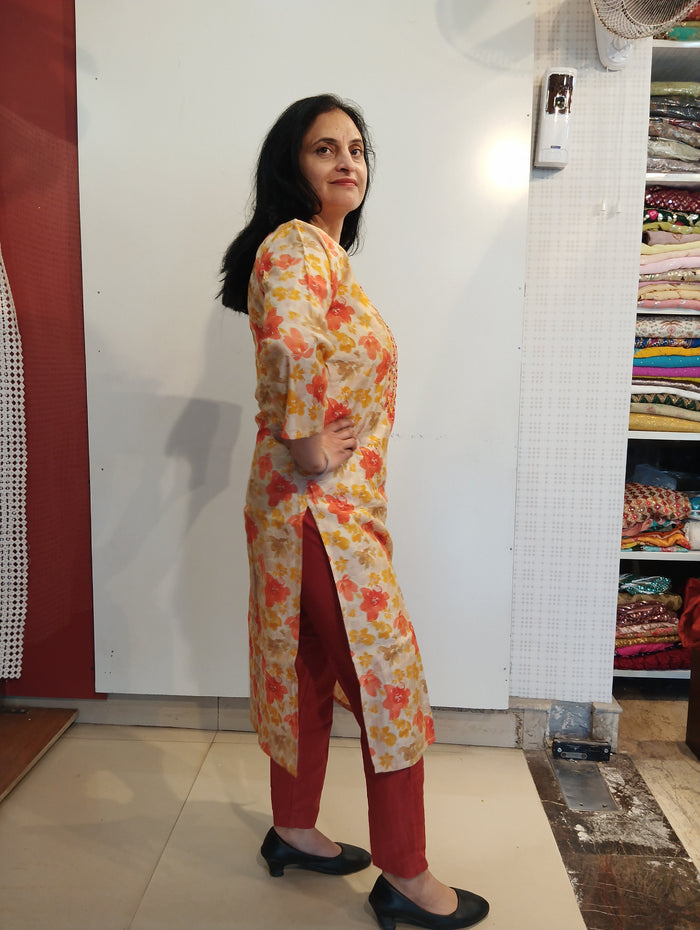 Muslin mirror work ready to wear suit set