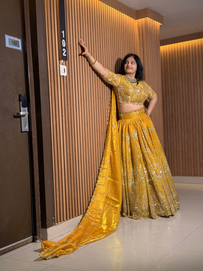Mustard yellow Handwork Lehenga