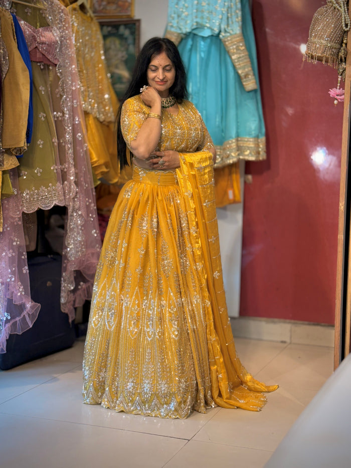 Mustard yellow Handwork Lehenga