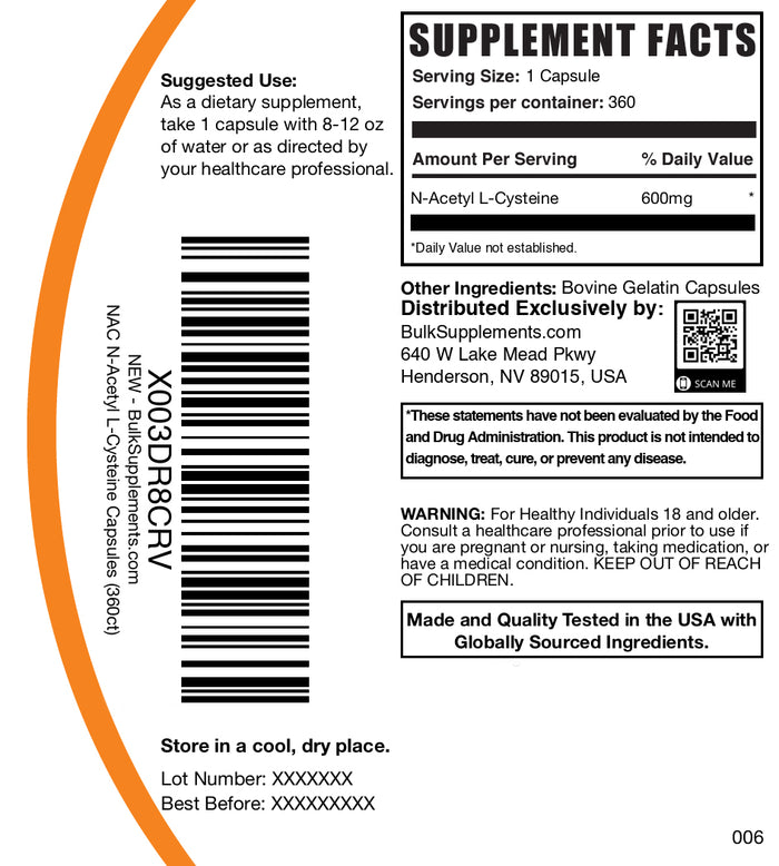 NAC 600mg 360 capsules label