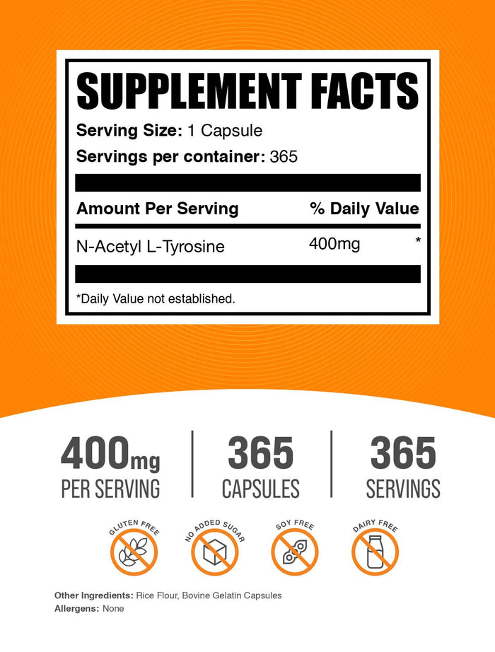 N-Acetyl L-Tyrosine 240 capsules label