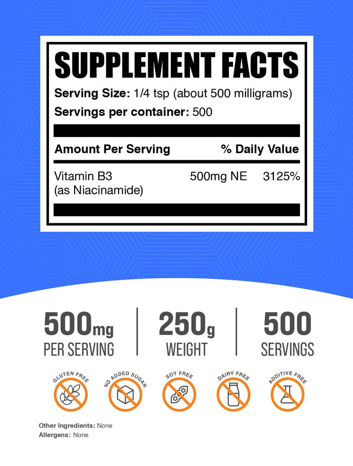 Niacinamide (Vitamin B3) powder label 250g