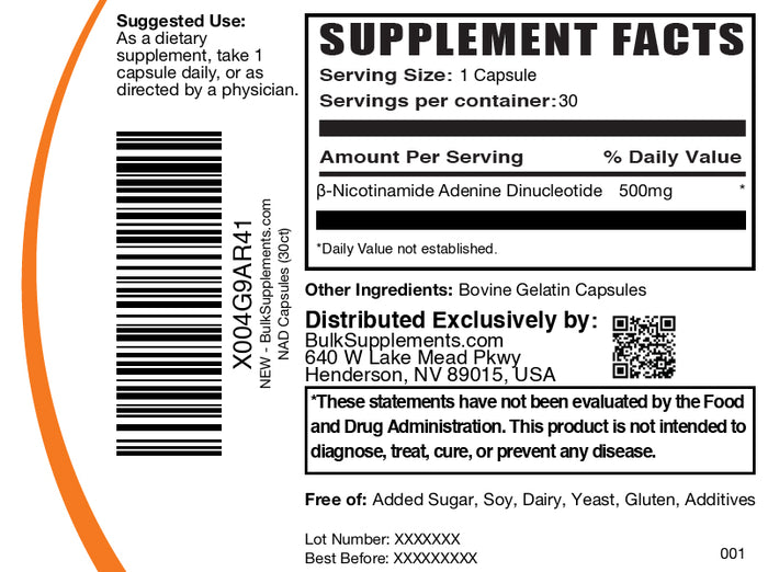 NAD 30 capsules label