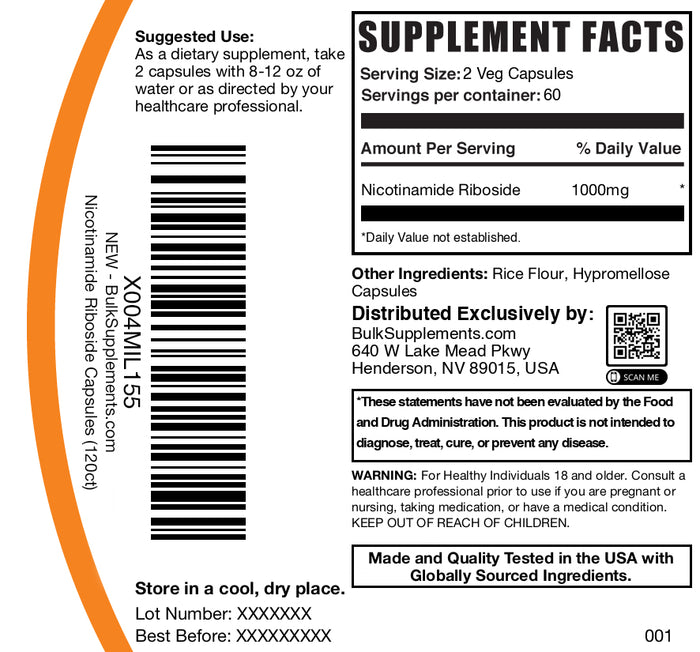 Nicotinamide riboside 120 capsules label