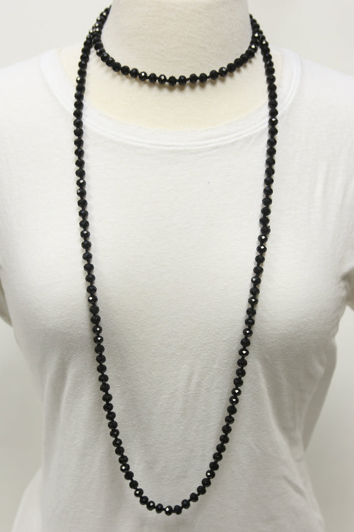 NK-2244 BLACK 60 hand knotted glass bead necklace