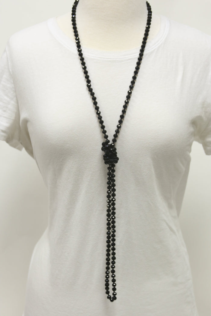 NK-2244 BLACK 60 hand knotted glass bead necklace