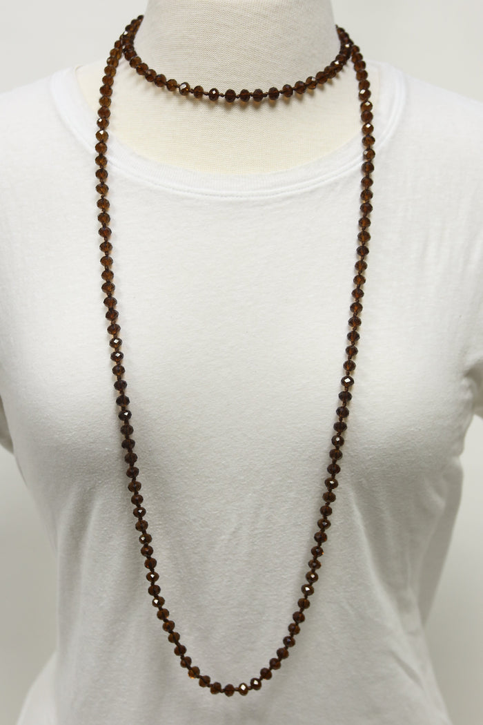 NK-2244 BROWN 60" hand knotted glass bead necklace