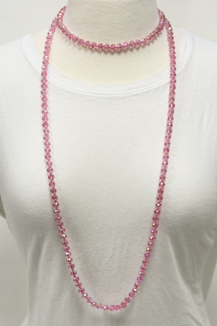 NK-2244 BUBBLEGUM 60" hand knotted glass bead necklace