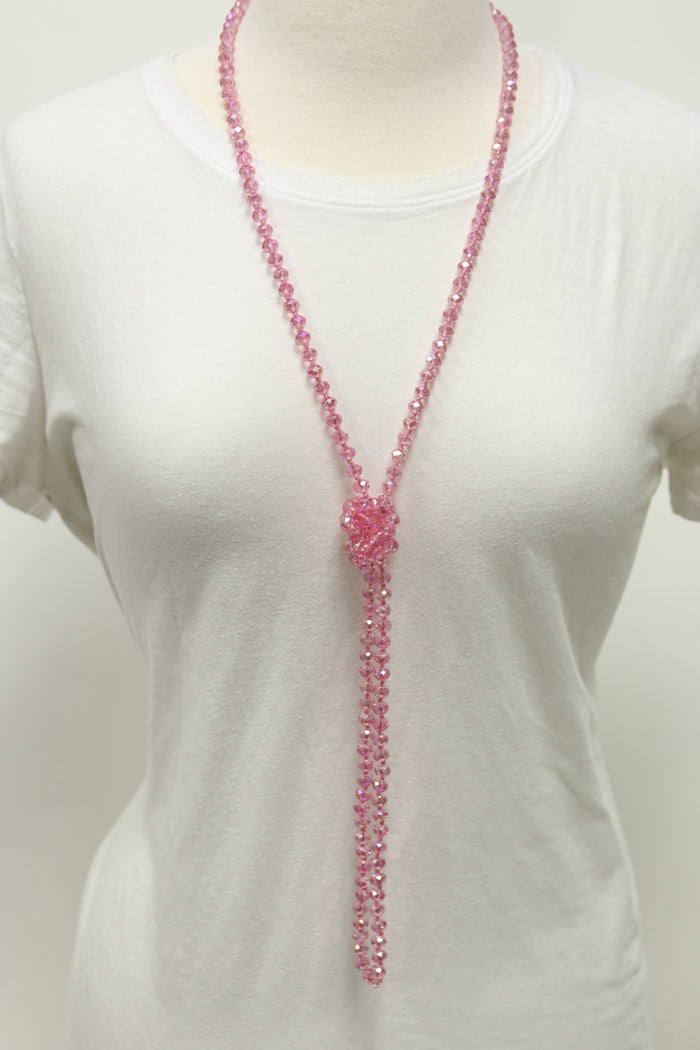 NK-2244 BUBBLEGUM 60" hand knotted glass bead necklace