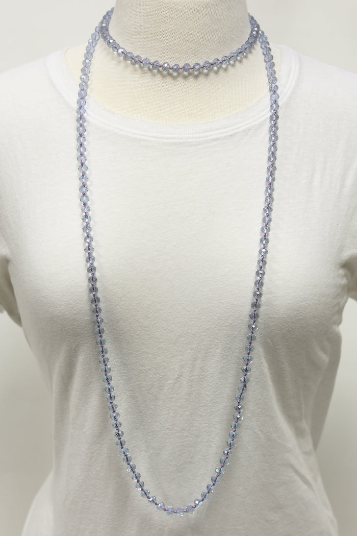 NK-2244 CLEAR LIGHT PUR 60" hand knotted glass bead necklace