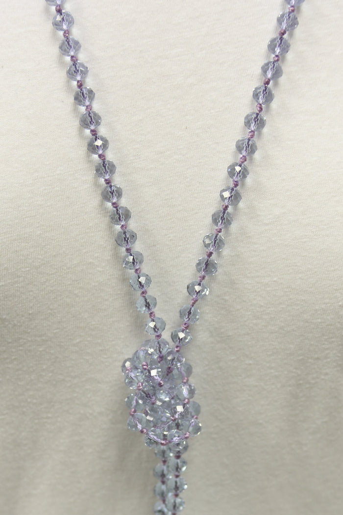 NK-2244 CLEAR LIGHT PUR 60" hand knotted glass bead necklace