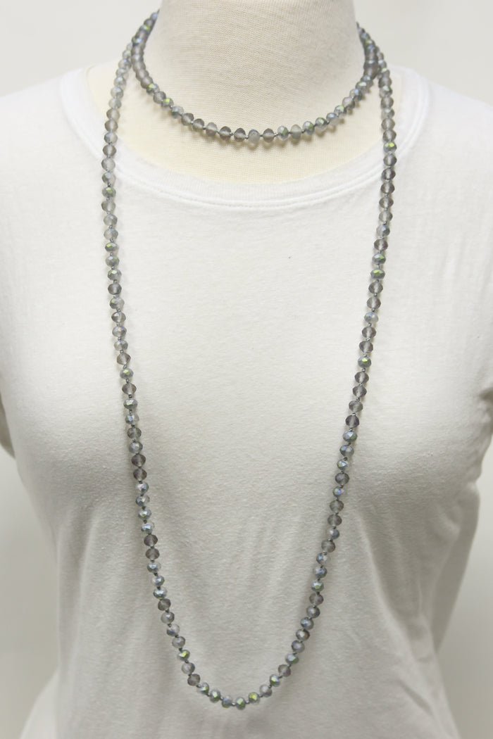 NK-2244 IRI GREY 60" hand knotted glass bead necklace