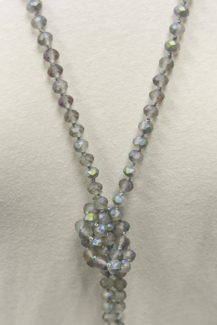 NK-2244 IRI GREY 60" hand knotted glass bead necklace