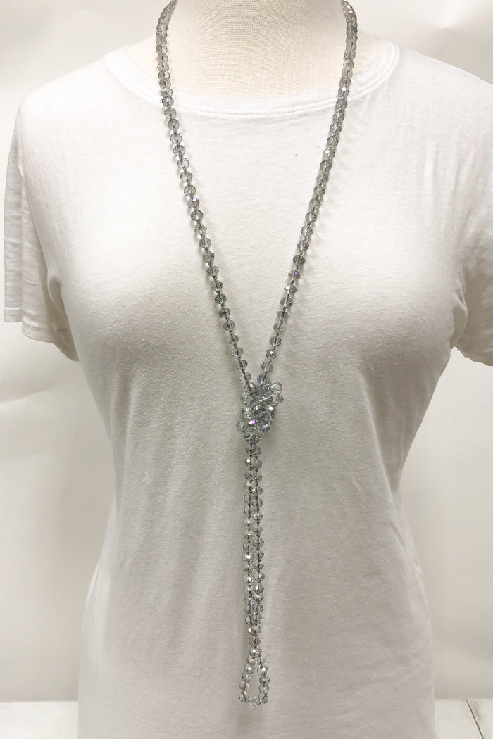 NK-2244 IRI LIGHT GREY 60" hand knotted glass bead necklace