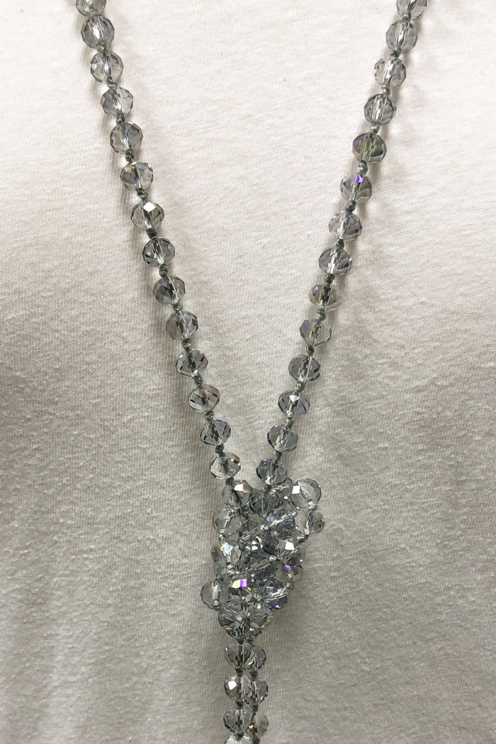 NK-2244 IRI LIGHT GREY 60" hand knotted glass bead necklace