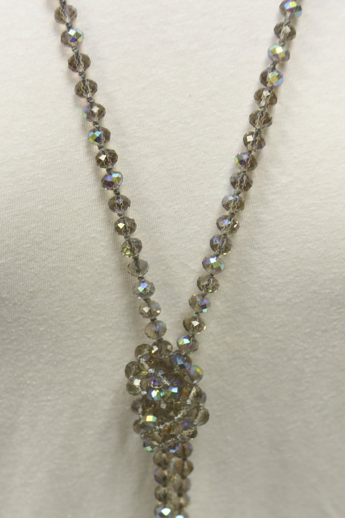 NK-2244 IRI TAUPE 60" hand knotted glass bead necklace