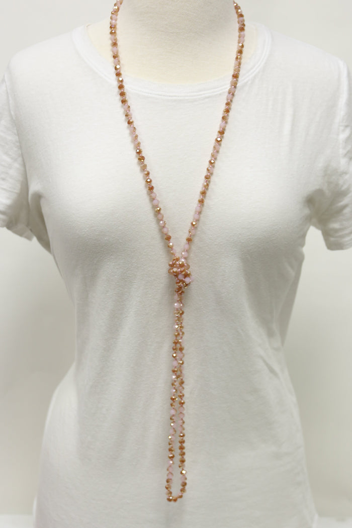 NK-2244 PINK 2-TONE 60" hand knotted glass bead necklace