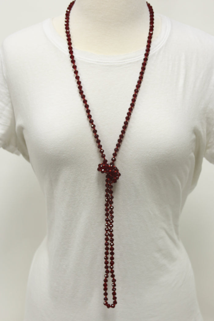 NK-2244 RED 60" hand knotted glass bead necklace