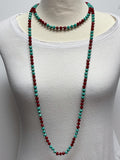 NK-2244 RED TURQUOISE 60" hand knotted glass bead necklace