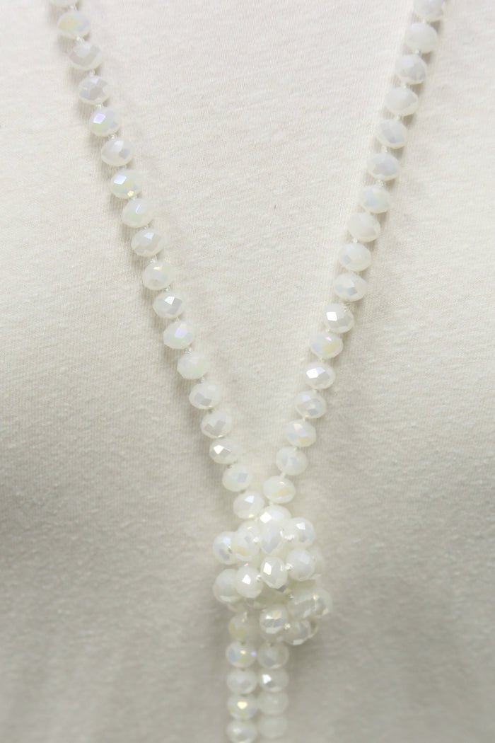 NK-2244 WHITE 60" hand knotted glass bead necklace