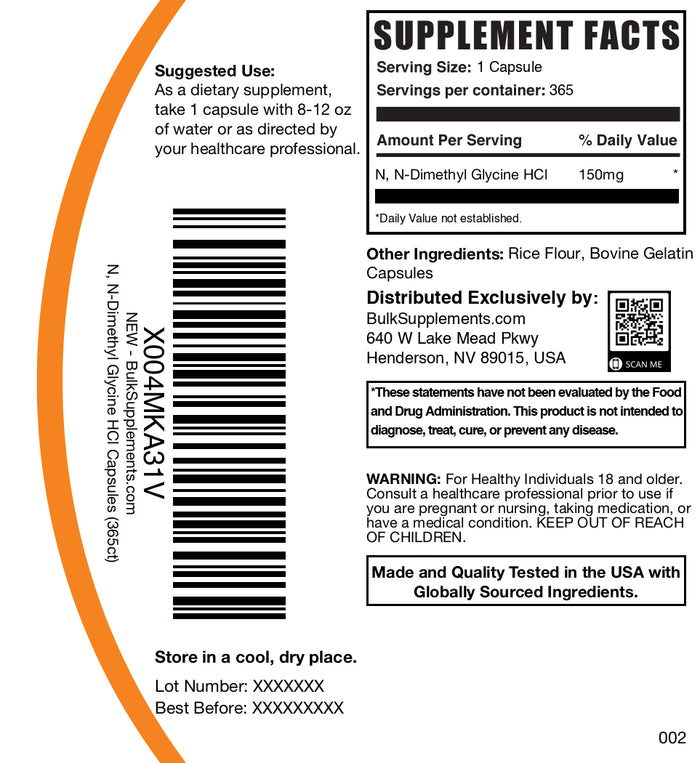 BulkSupplements.com DMG HCl 365 capsules label